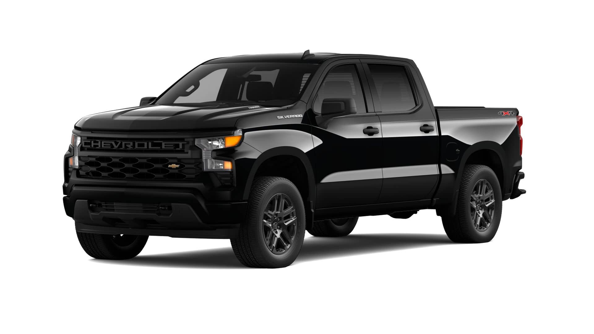 2026 Chevrolet Silverado 1500 Custom in Black — front three-quarter view